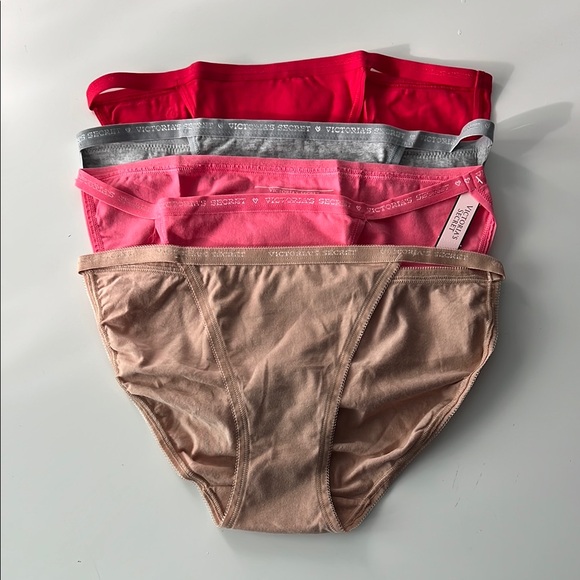 4 x Victoria's Secret String Bikini Panty Set - Red, Pink, Tan, Grey M - Picture 1 of 3